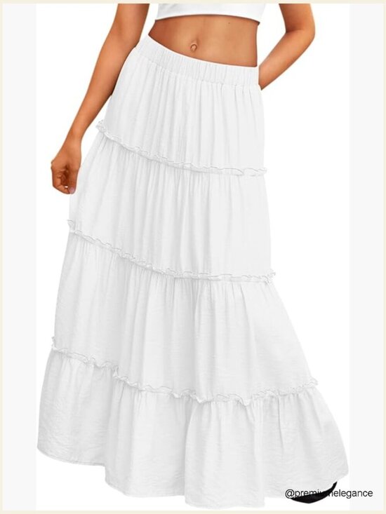 Dresses & Skirts - Boho Maxi Skirt High Waist Elastic with Pockets Flowy Midi
